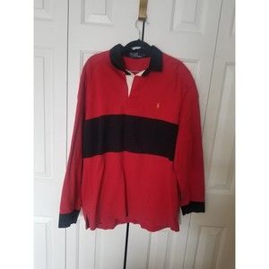 Vintage 90s Polo Ralph Lauren collared Rugby long sleeve red Navy stripe L